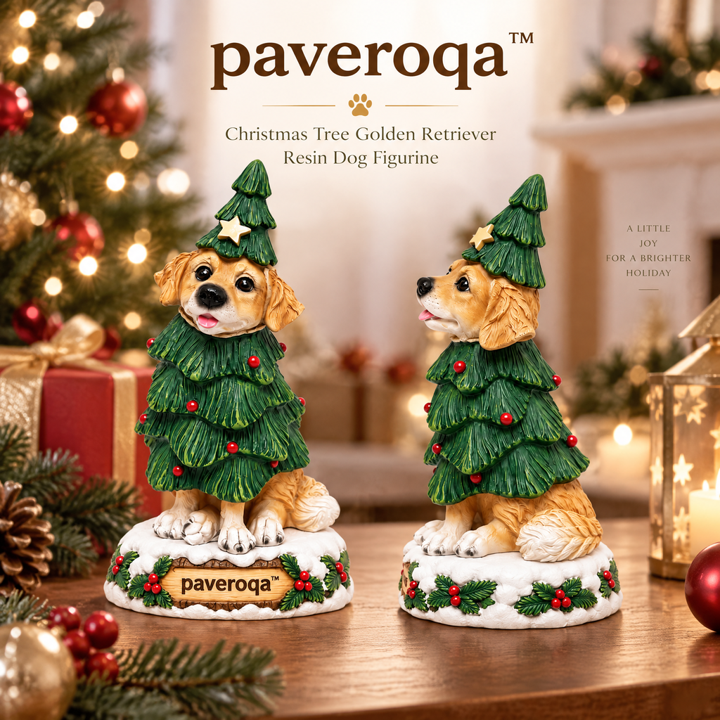 paveroqa™ Christmas Tree Golden Retriever Resin Dog Figurine