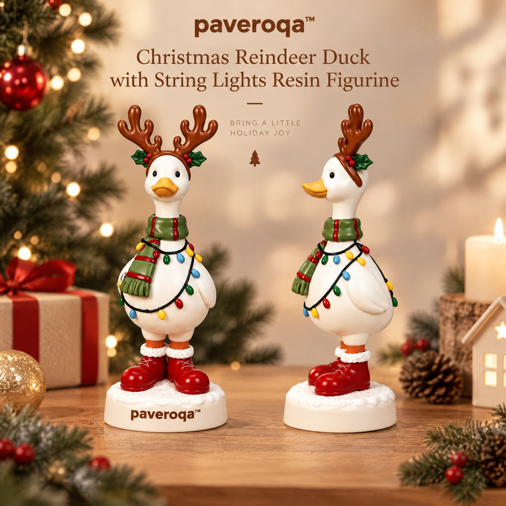 paveroqa™ Christmas Reindeer Duck with String Lights Resin Figurine