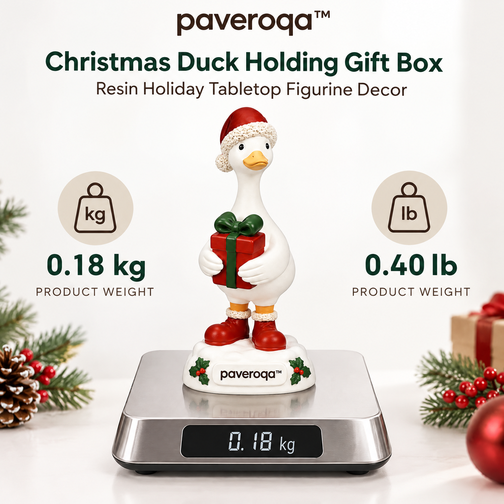 paveroqa™ Christmas Duck Holding Gift Box Resin Holiday Tabletop Figurine Decor
