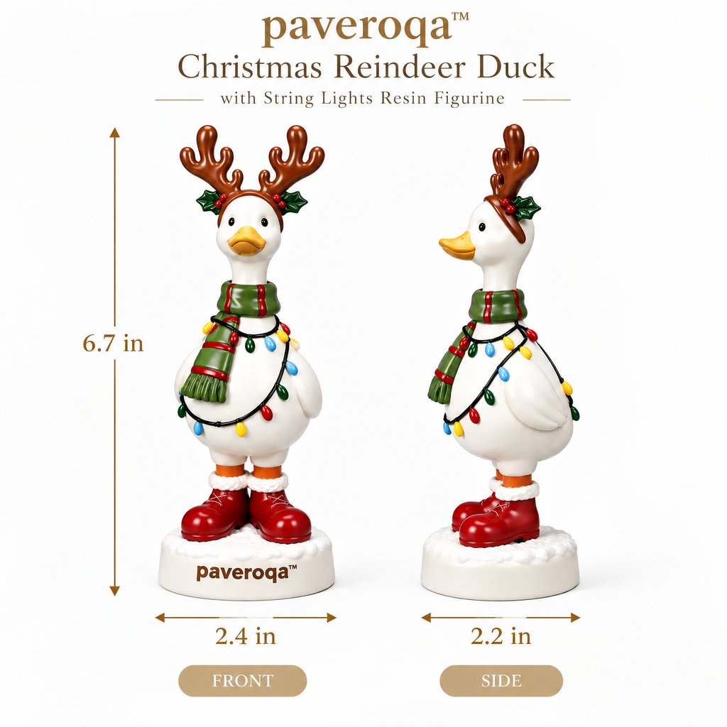 paveroqa™ Christmas Reindeer Duck with String Lights Resin Figurine