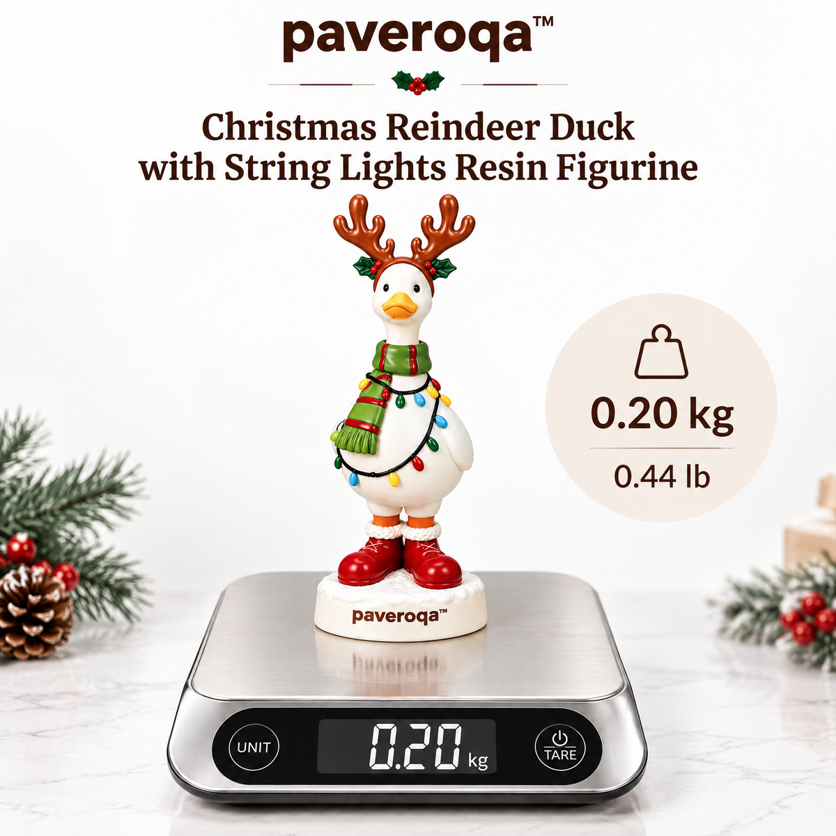 paveroqa™ Christmas Reindeer Duck with String Lights Resin Figurine