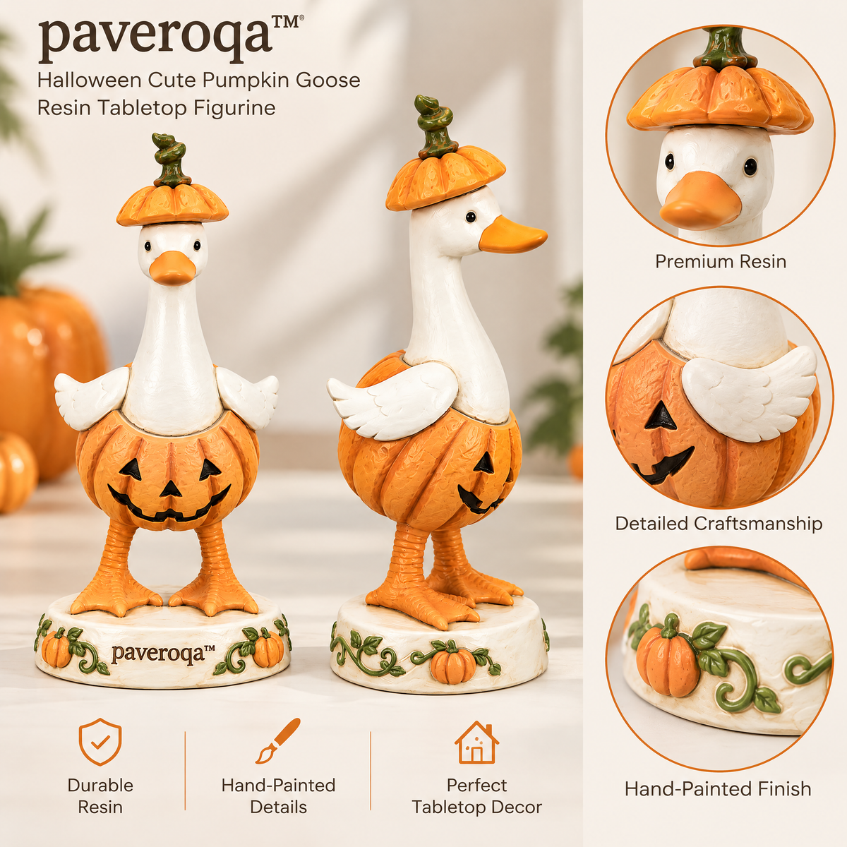 paveroqa™ Halloween Cute Pumpkin Goose Resin Tabletop Figurine