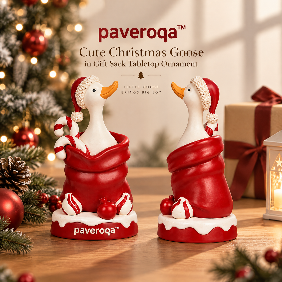 paveroqa™ Cute Christmas Goose in Gift Sack Tabletop Ornament