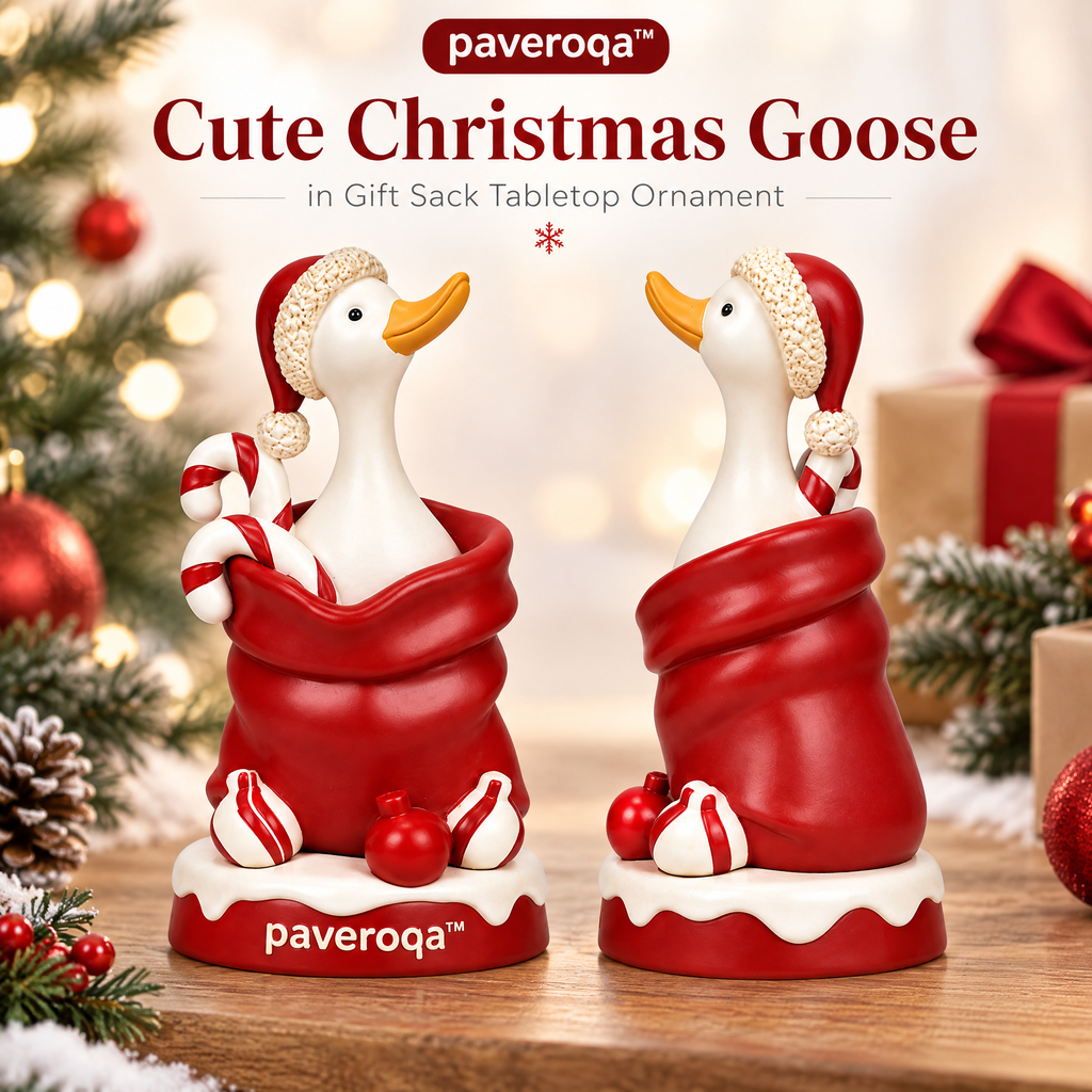 paveroqa™ Cute Christmas Goose in Gift Sack Tabletop Ornament