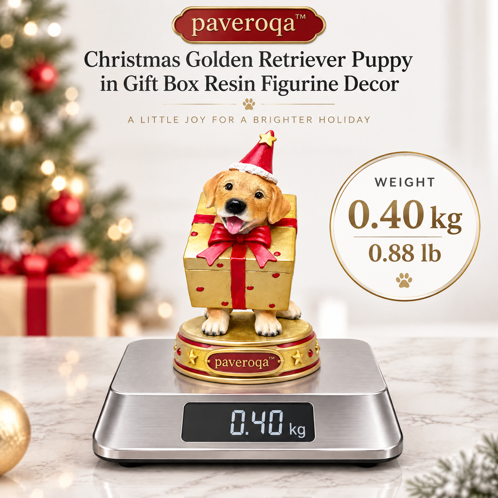 paveroqa™ Christmas Golden Retriever Puppy in Gift Box Resin Figurine Decor