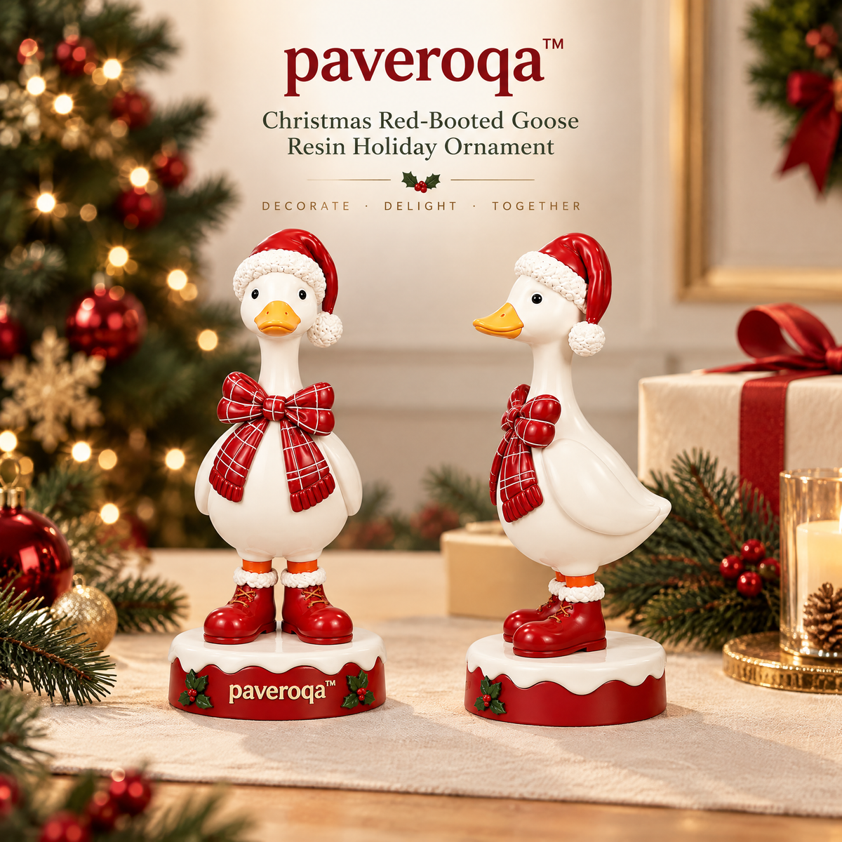 paveroqa™ Christmas Red-Booted Goose Resin Holiday Ornament