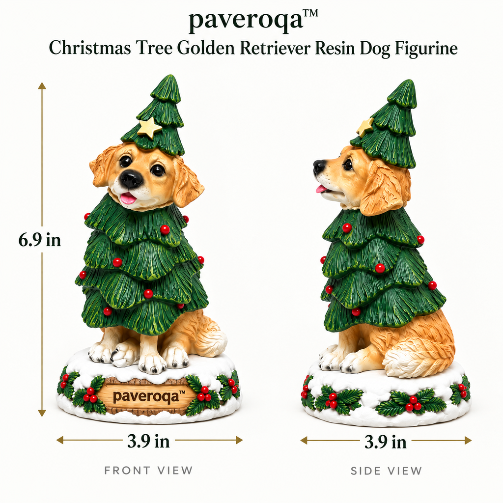 paveroqa™ Christmas Tree Golden Retriever Resin Dog Figurine