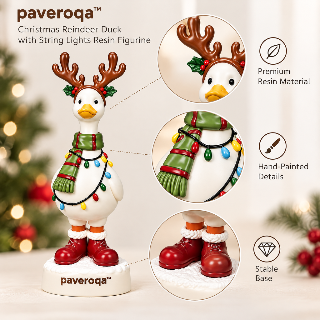 paveroqa™ Christmas Reindeer Duck with String Lights Resin Figurine