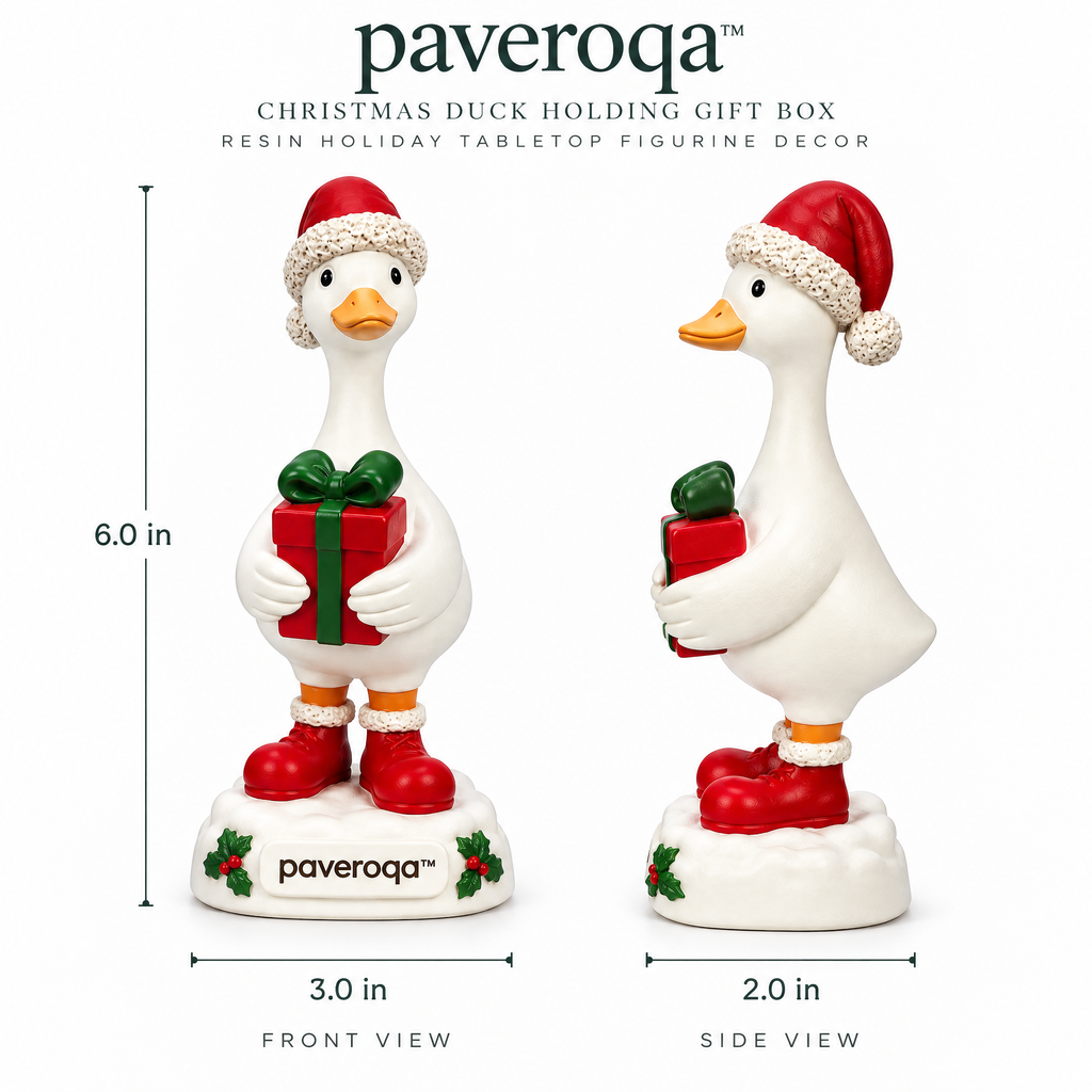 paveroqa™ Christmas Duck Holding Gift Box Resin Holiday Tabletop Figurine Decor