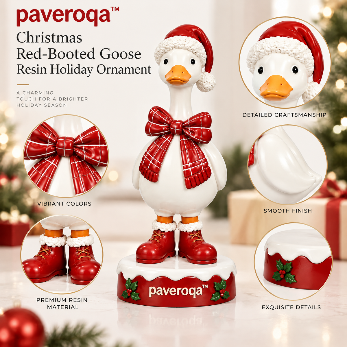 paveroqa™ Christmas Red-Booted Goose Resin Holiday Ornament