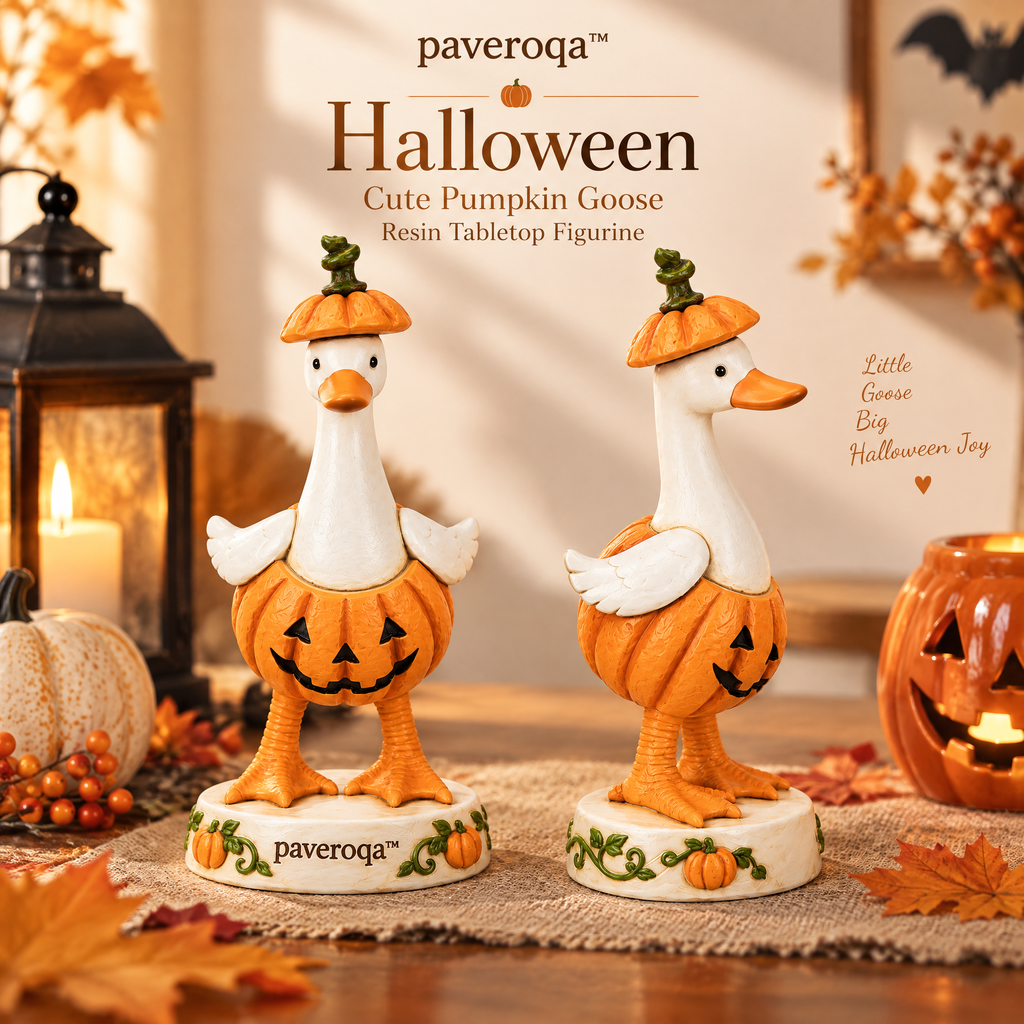 paveroqa™ Halloween Cute Pumpkin Goose Resin Tabletop Figurine