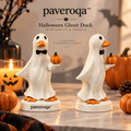 paveroqa™ Halloween Ghost Duck with Bow Tie & Pumpkin Creative Resin Tabletop Figurine