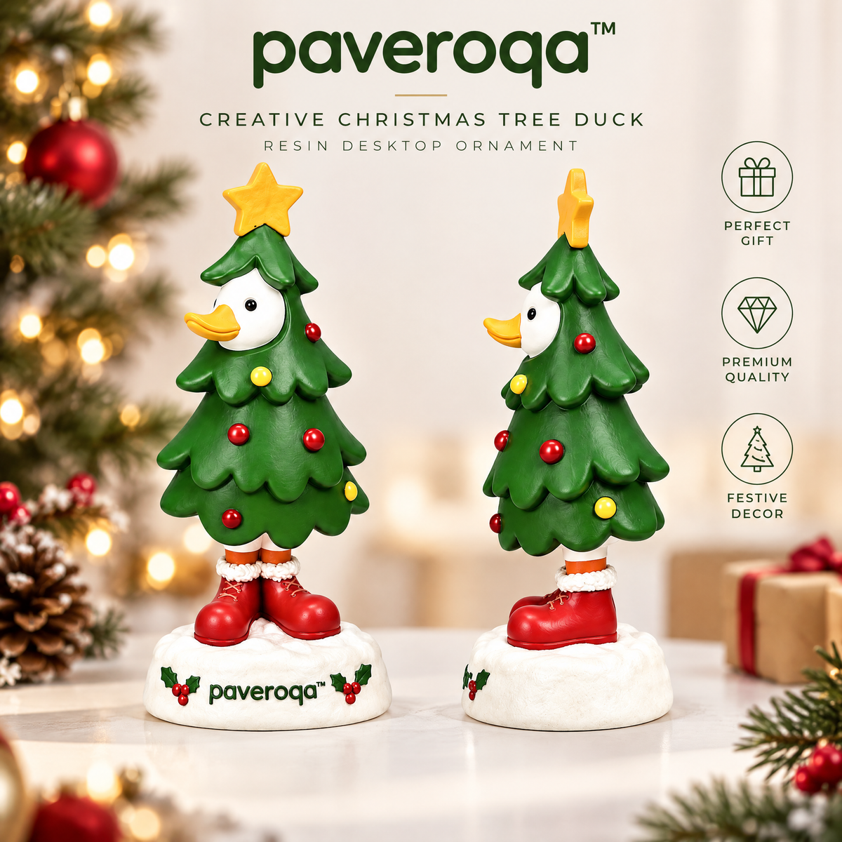 Paveroqa™ Creative Christmas Tree Duck Resin Desktop Ornament
