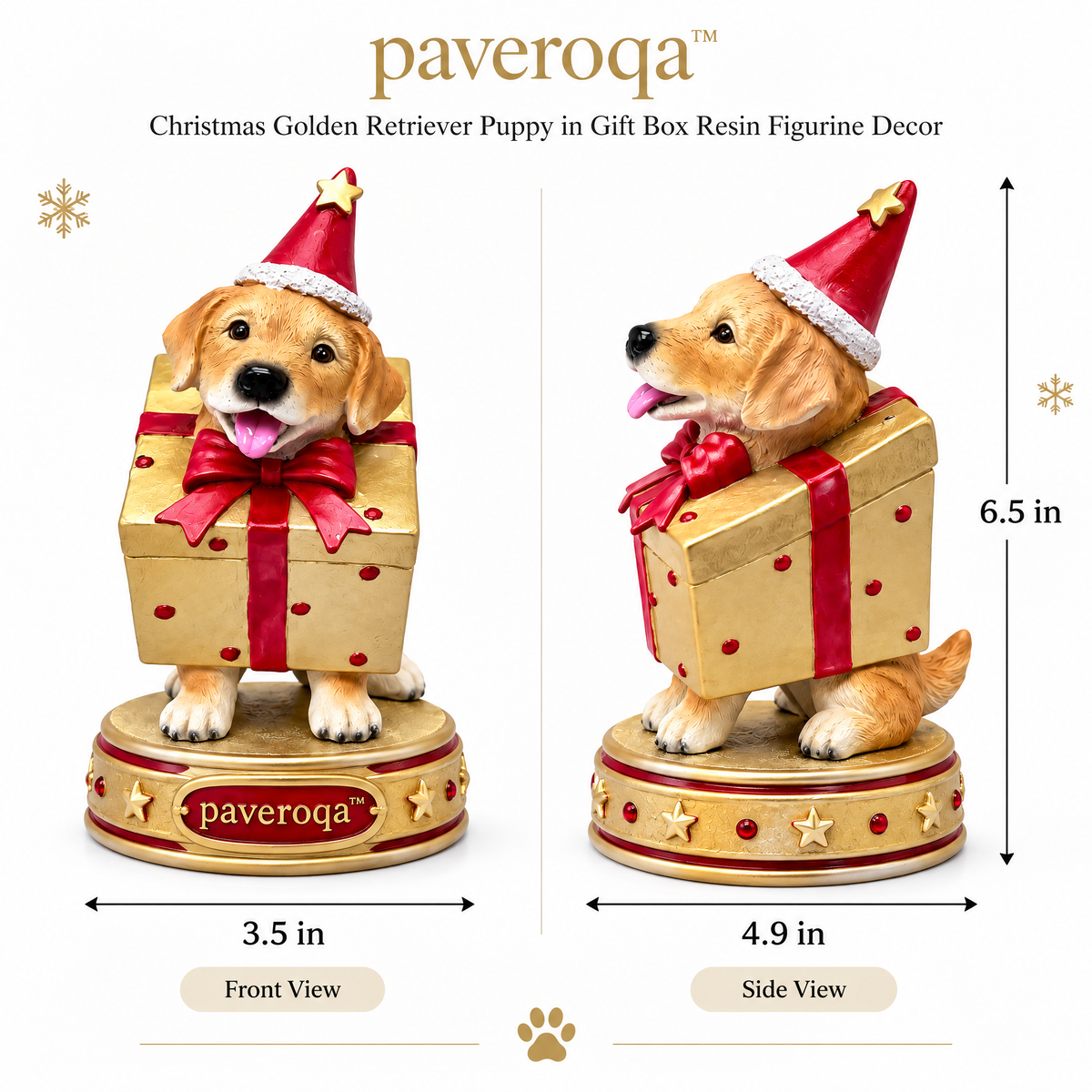 paveroqa™ Christmas Golden Retriever Puppy in Gift Box Resin Figurine Decor