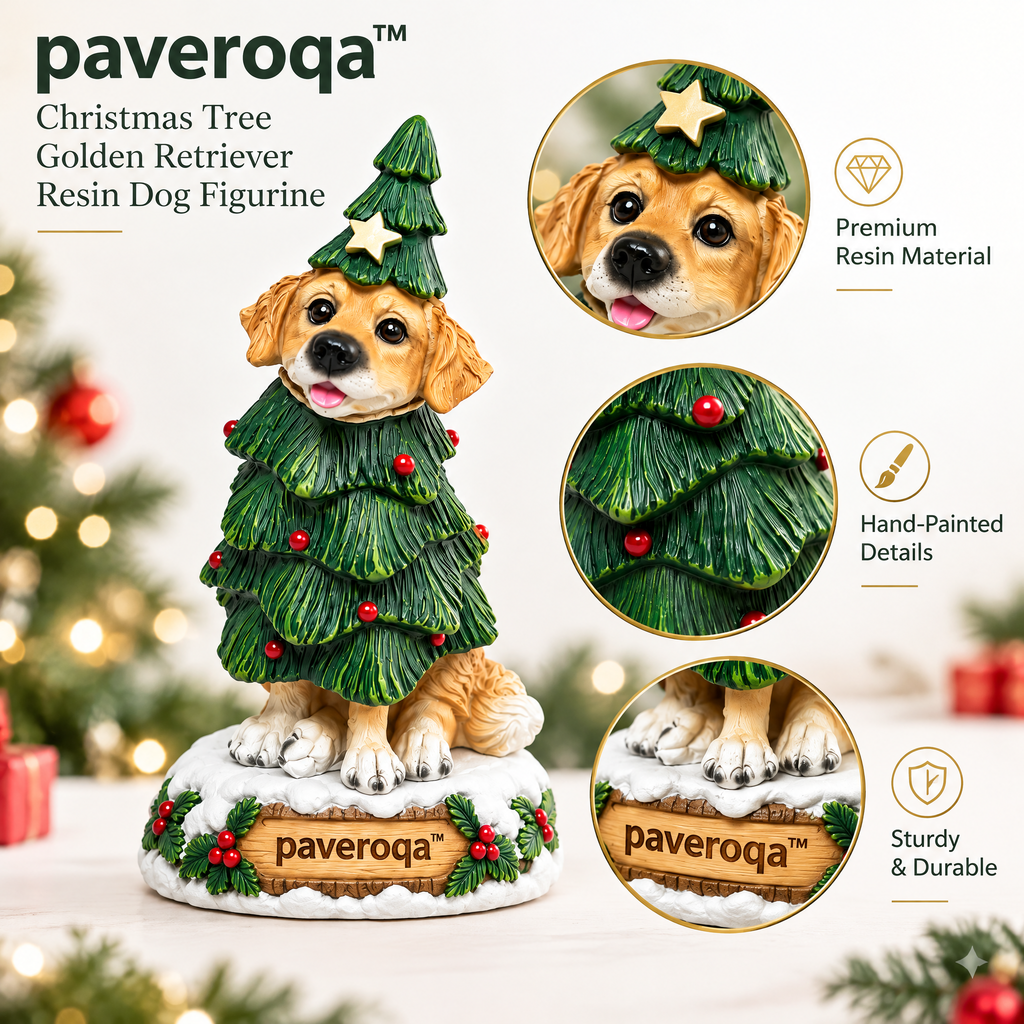 paveroqa™ Christmas Tree Golden Retriever Resin Dog Figurine