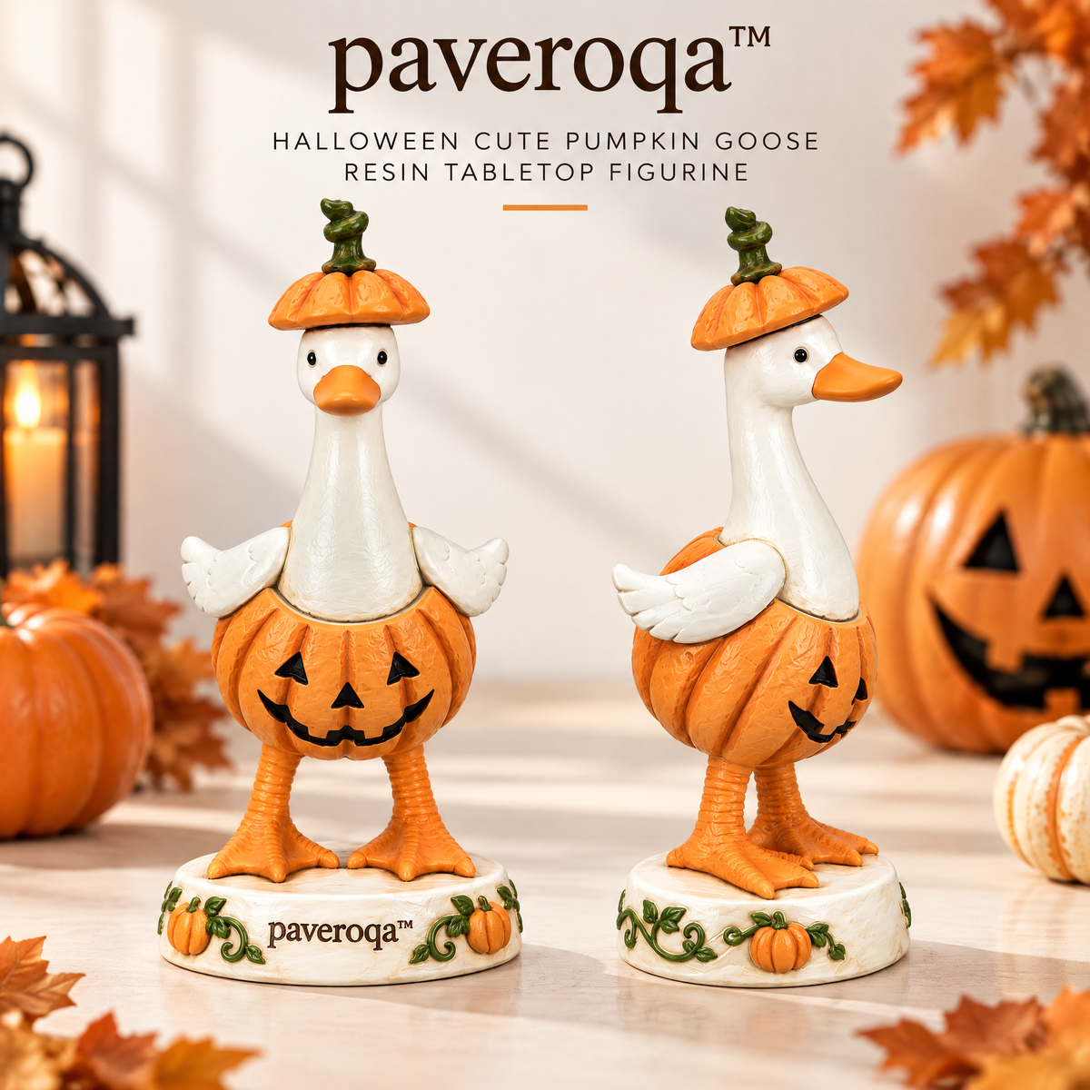 paveroqa™ Halloween Cute Pumpkin Goose Resin Tabletop Figurine