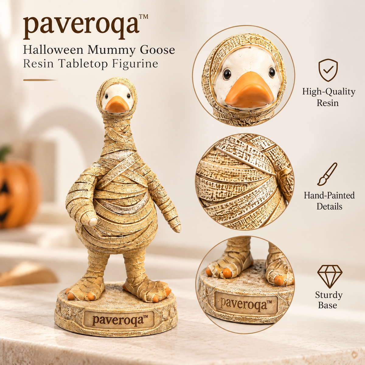 paveroqa™ Halloween Mummy Goose Resin Tabletop Figurine