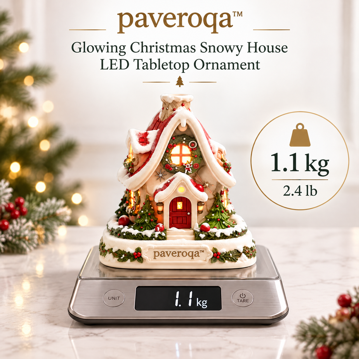 paveroqa™ Glowing Christmas Snowy House LED Tabletop Ornament