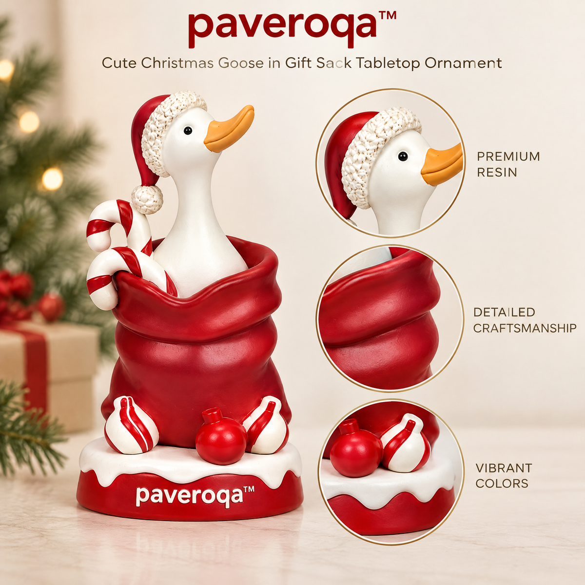 paveroqa™ Cute Christmas Goose in Gift Sack Tabletop Ornament