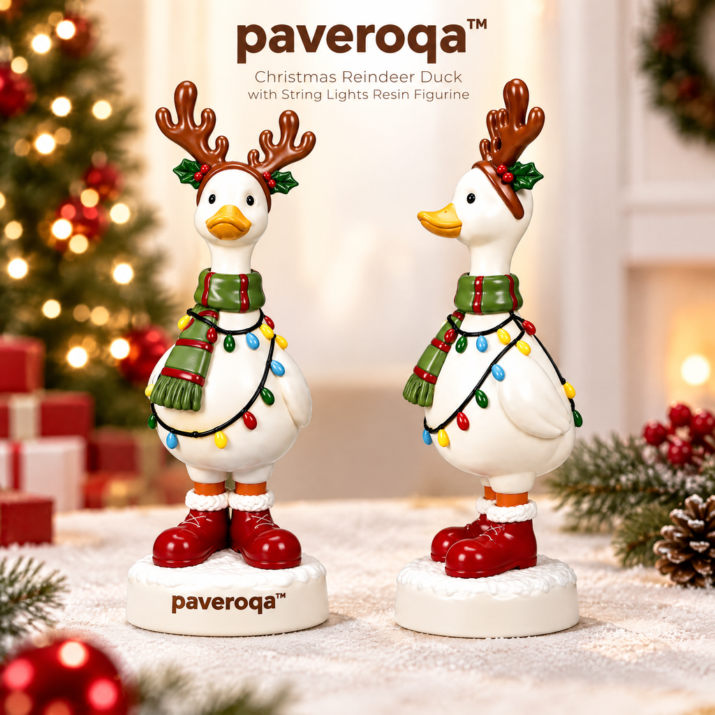 paveroqa™ Christmas Reindeer Duck with String Lights Resin Figurine