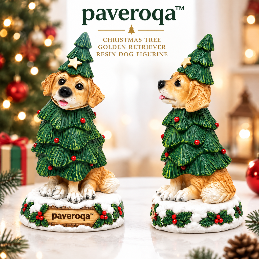 paveroqa™ Christmas Tree Golden Retriever Resin Dog Figurine