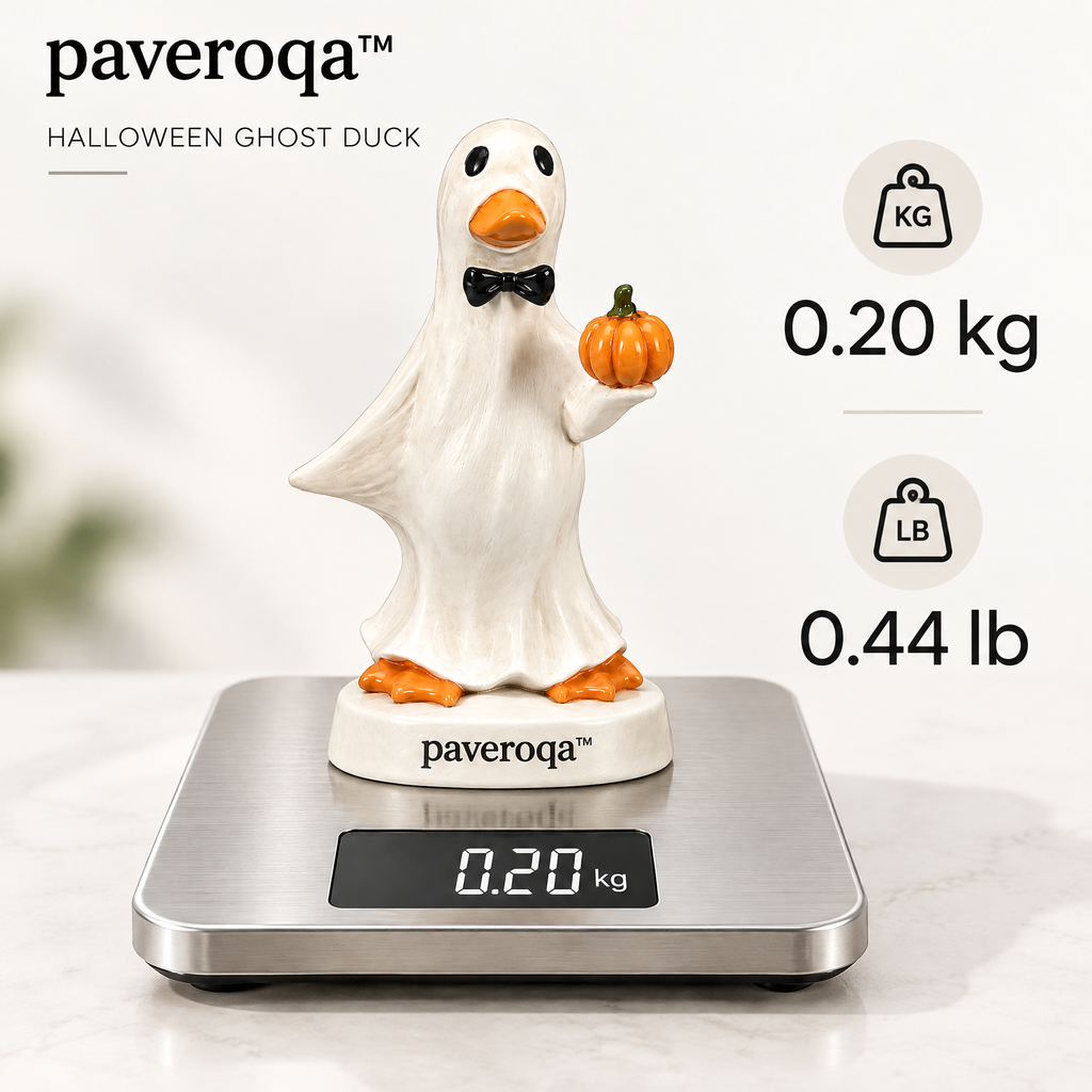 paveroqa™ Halloween Ghost Duck with Bow Tie & Pumpkin Creative Resin Tabletop Figurine