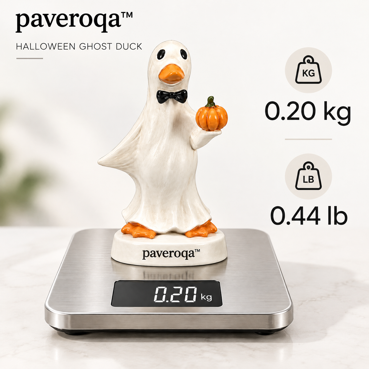 paveroqa™ Halloween Ghost Duck with Bow Tie & Pumpkin Creative Resin Tabletop Figurine